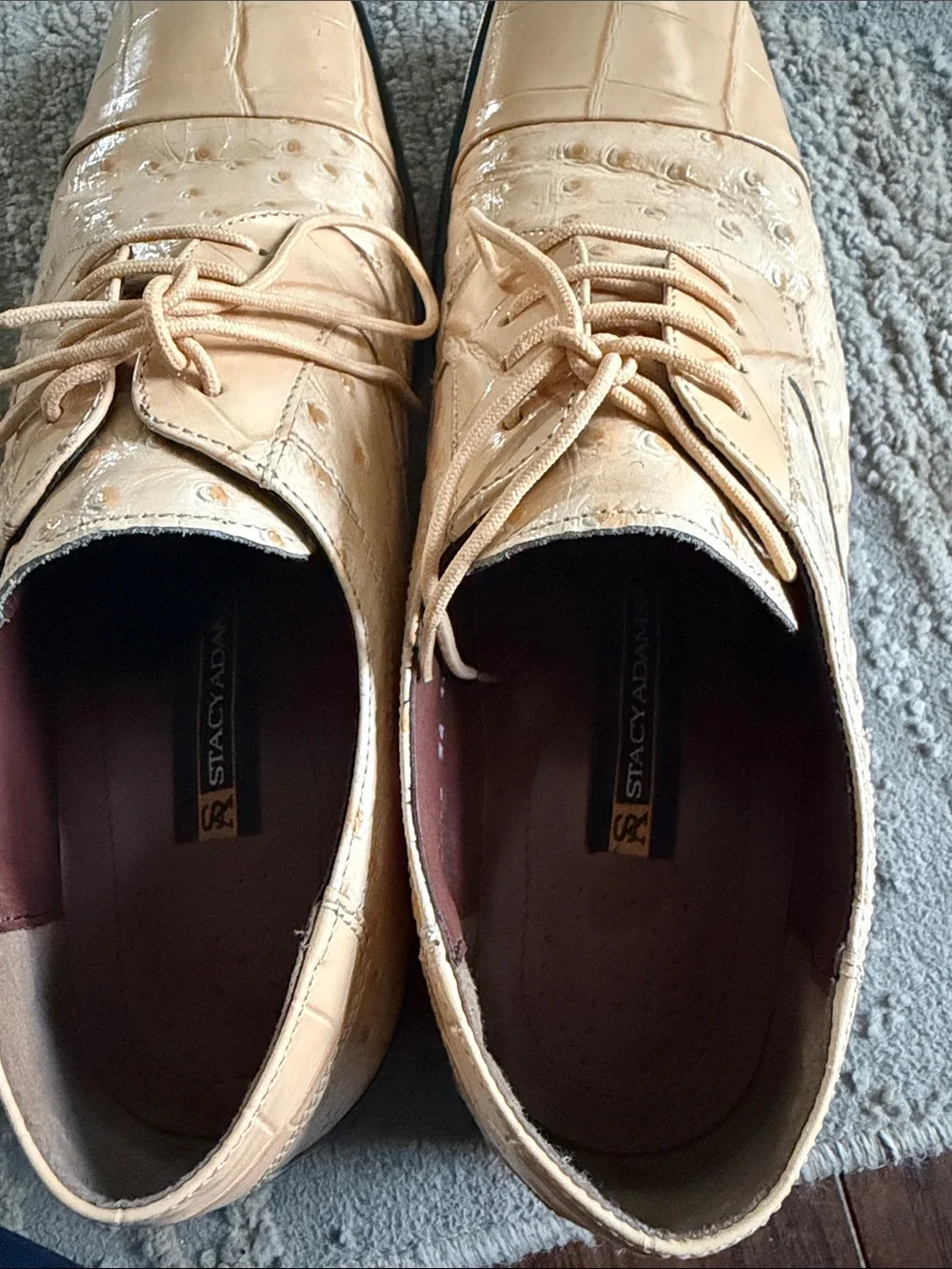 Stacy Adams Beige Ostrich & Croc-Embossed Leather Oxfords size 10.5 in EUC